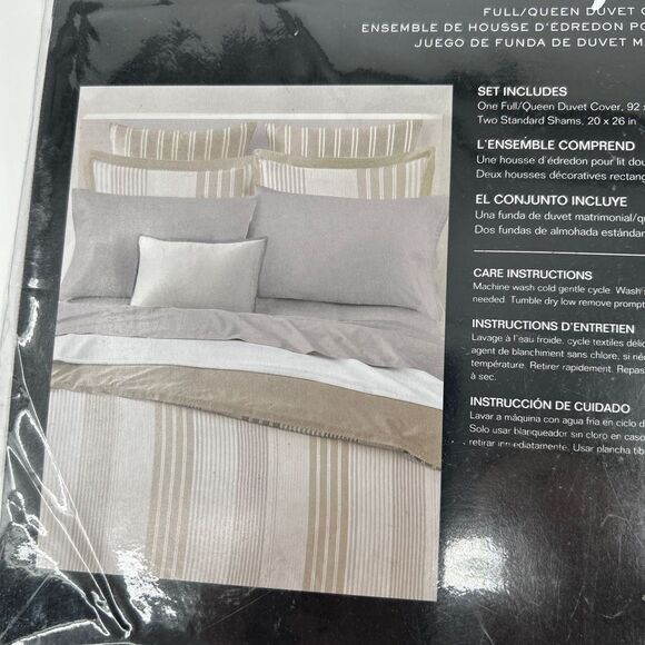 NWT Lauren Ralph Lauren Heath Beige Stripe Duvet Cover Set Queen - Picture 3 of 5